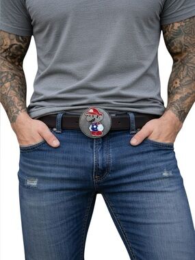 Vintage Super Mario Bros buckle belt red blue round unisex Nintendo video game